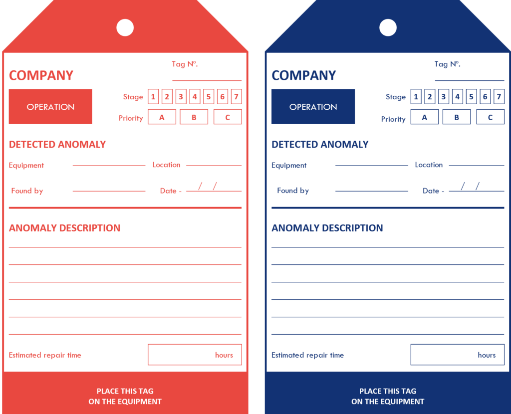 Tag for identifying problems and anomalies in the equipment 